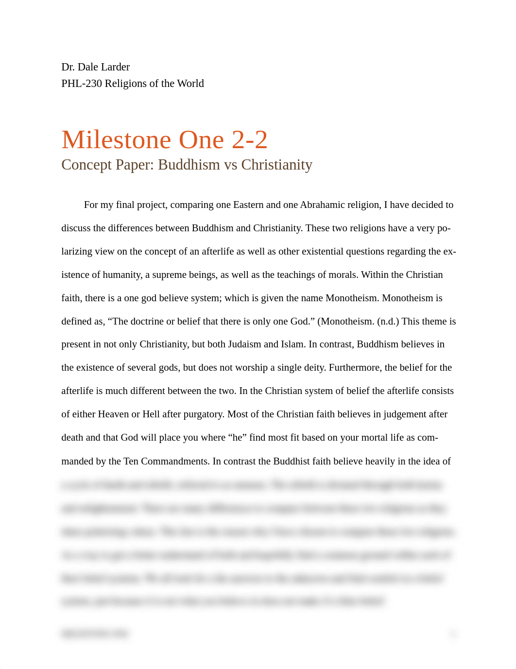 Milestone One 2-2 Concept Paper: Buddhism vs Christianity .docx_d9lf7iznkg9_page1