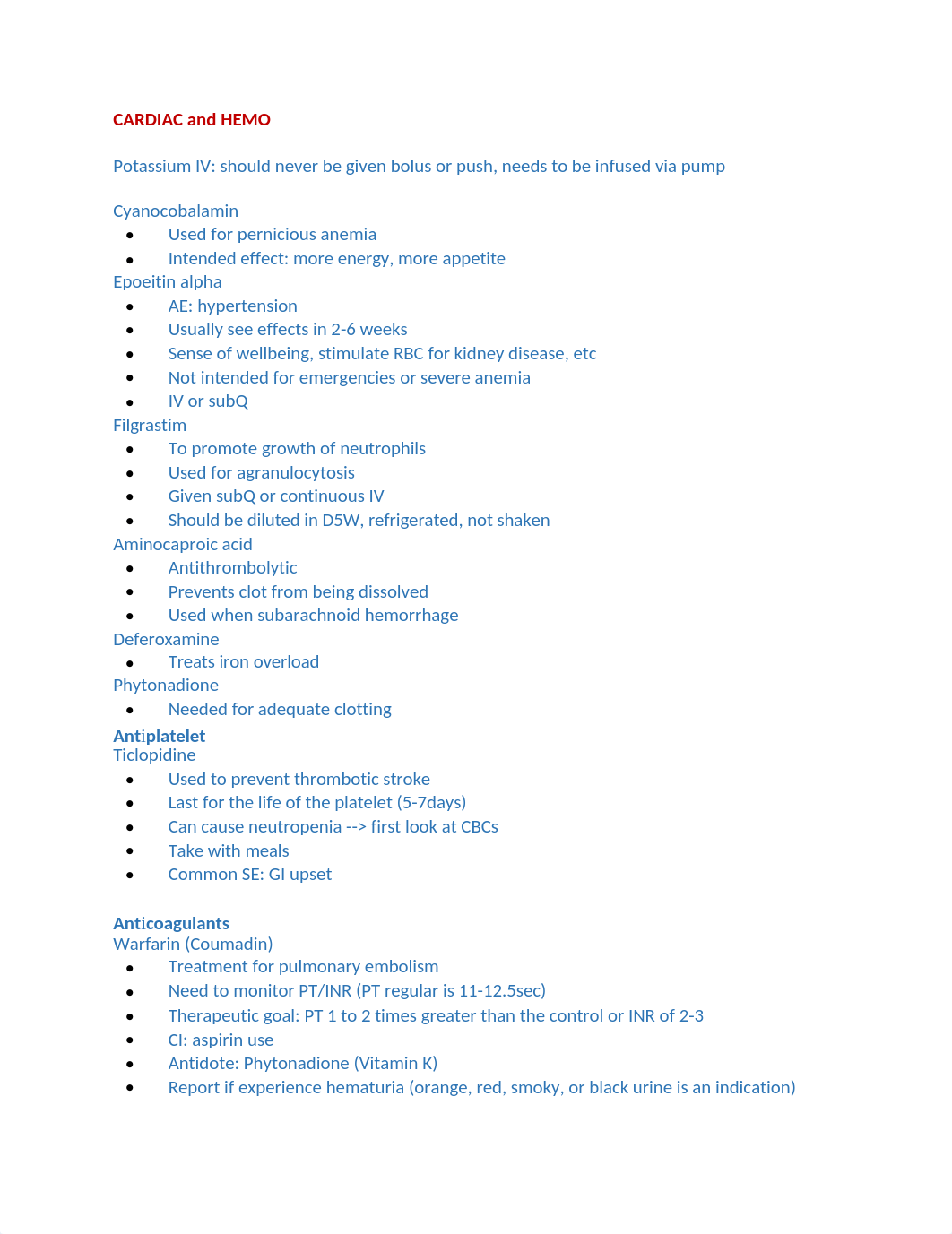 Pharmacology Hesi notes - CARDIAC and HEMO.docx_d9lxwptxtae_page1