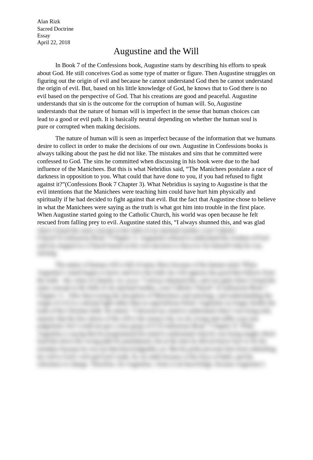 Augustine and the Will Essay Alan Rizk.docx_d9mhaf2dadx_page1