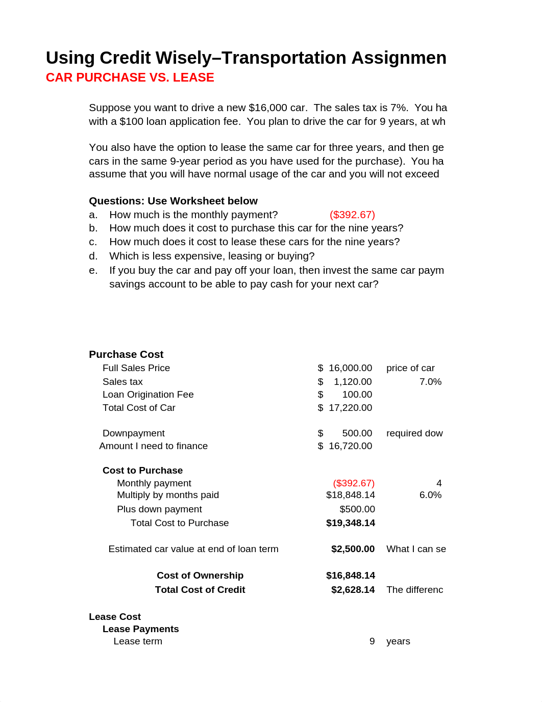 Using Credit Wisely-Transportation Assignment Student Version.xlsx_d9mwk7k4aus_page1