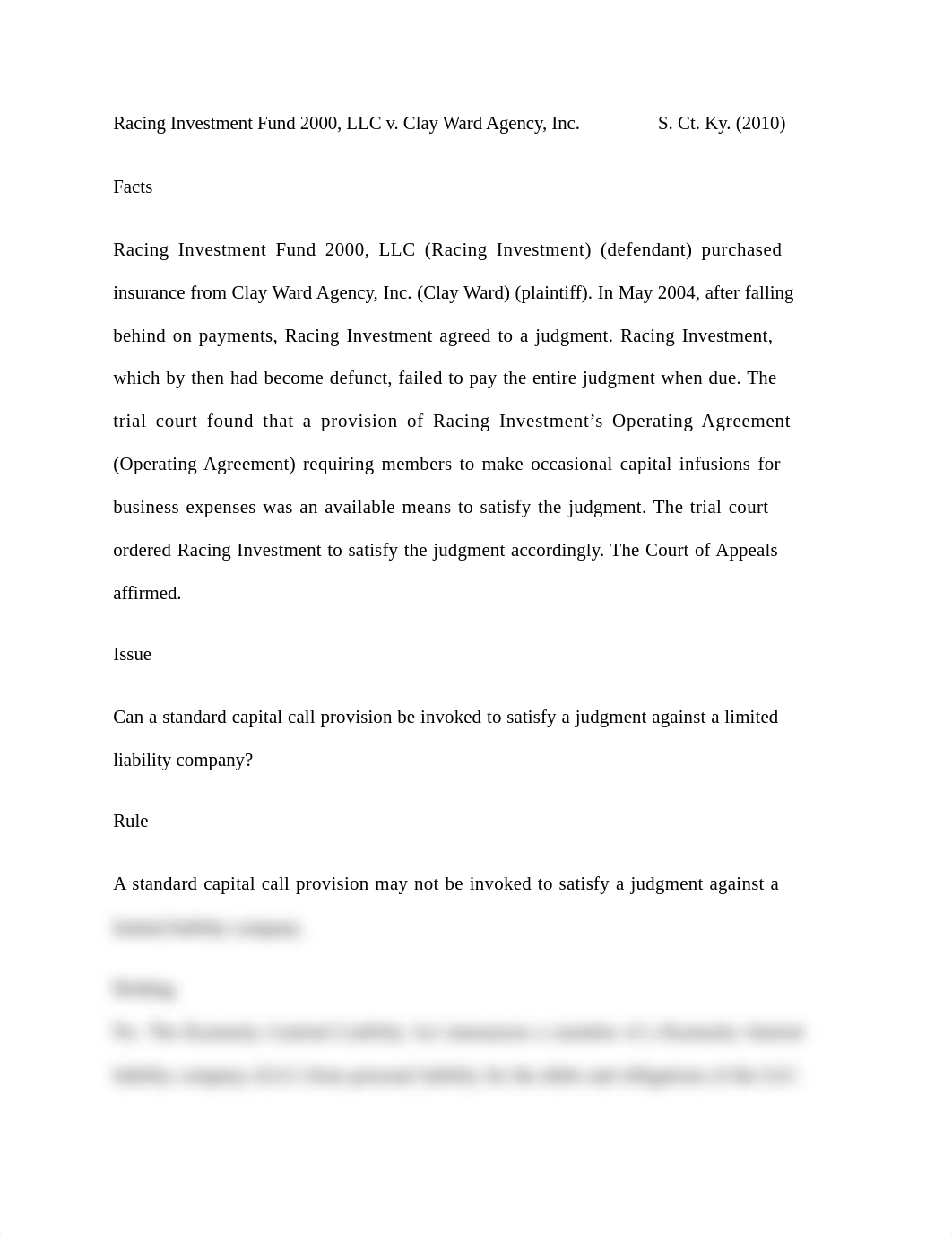 Racing Investment Fund 2000, LLC v. Clay Ward Agency, Inc..docx_d9ndg5r4jmw_page1