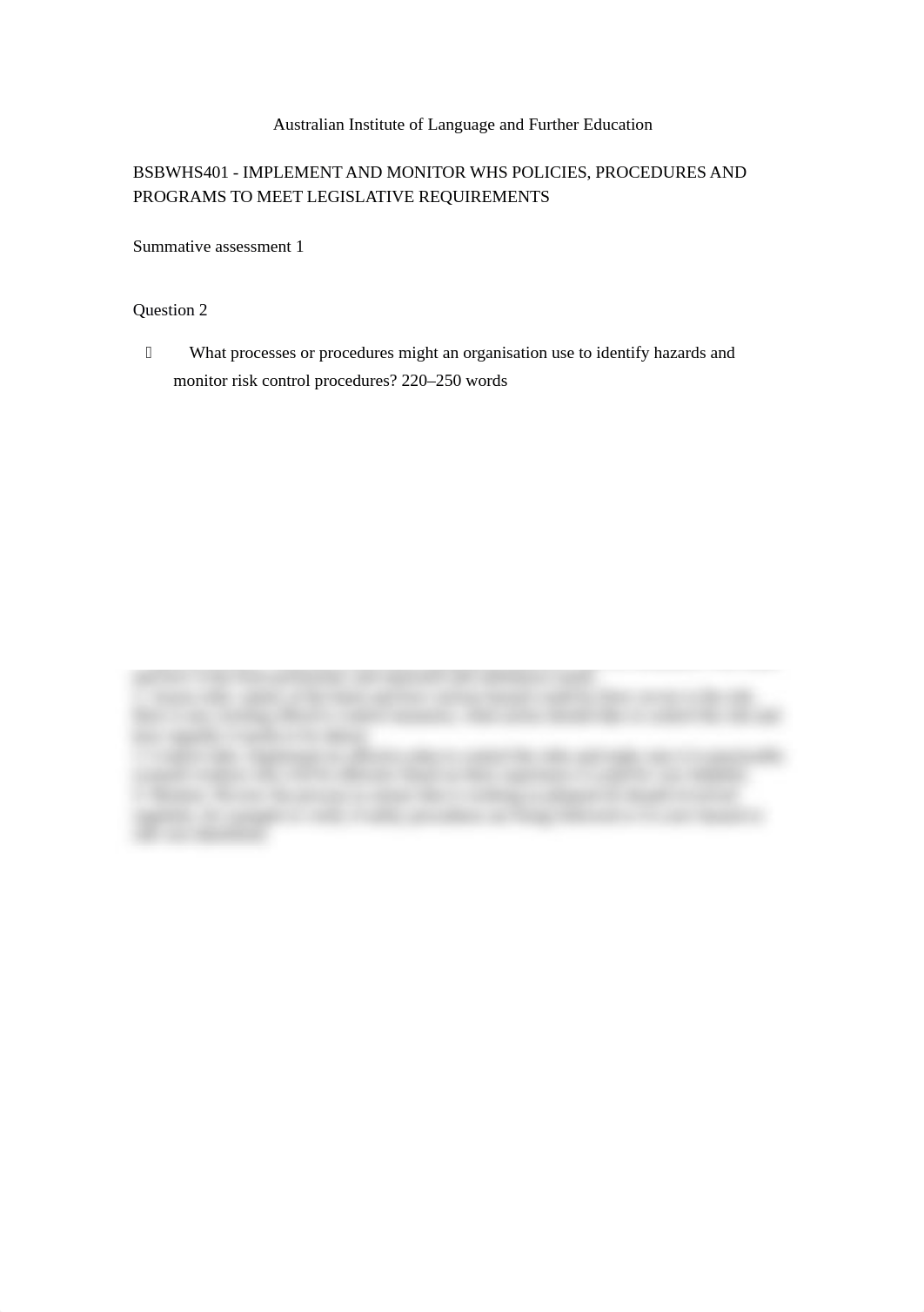 Q2 - BSBWHS401 - IMPLEMENT AND MONITOR WHS POLICIES, PROCEDURES AND PROGRAMS - Summative Assessment_d9r9y7qa6zz_page1