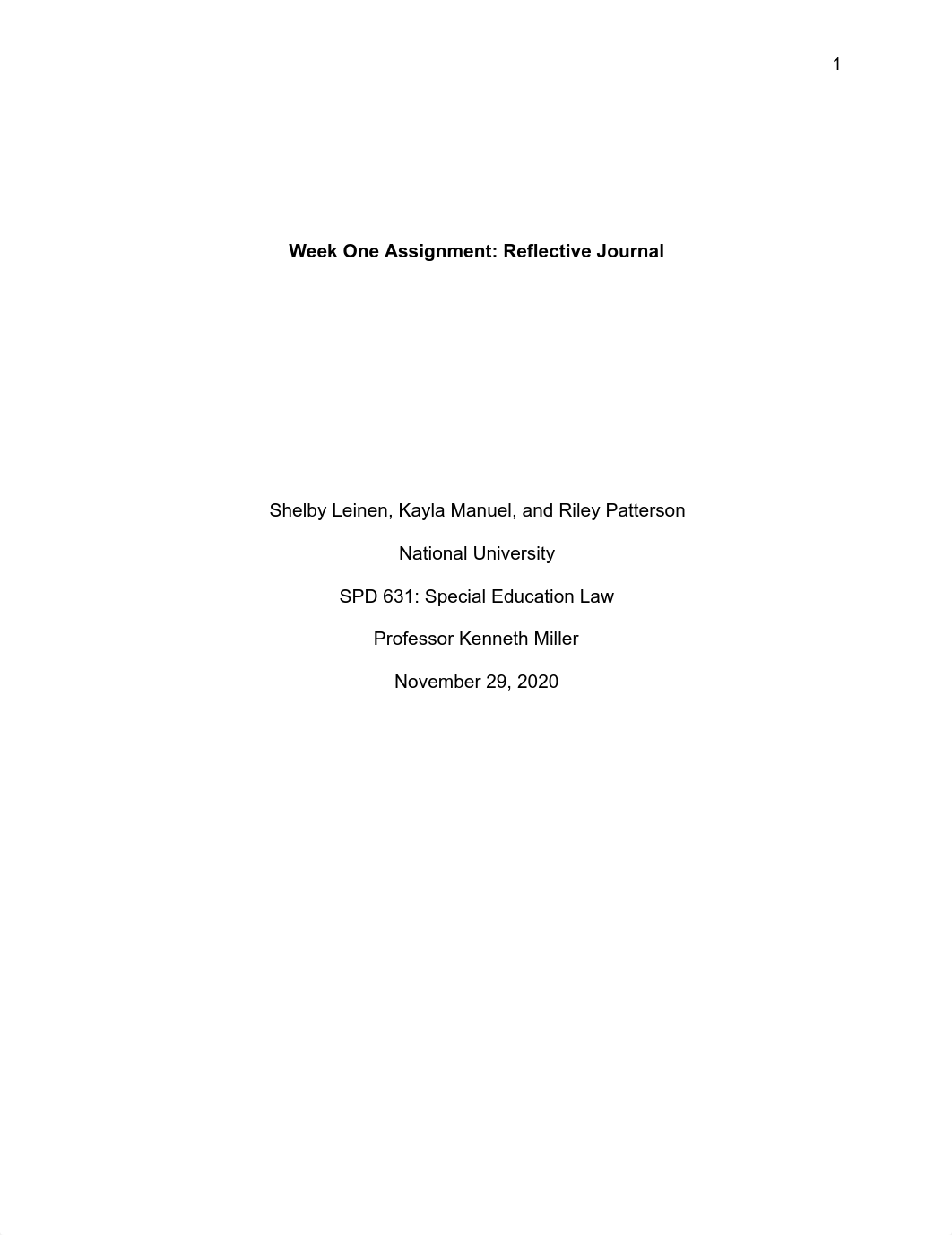 SPD 631 Week One Assignment- Reflective Journal.pdf_d9rfj8deci5_page1