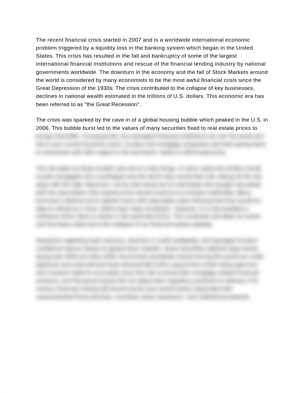 The recent financial crisis started in 2007 and is a worldwide international economic problem trigge_d9rhtoi3492_page1