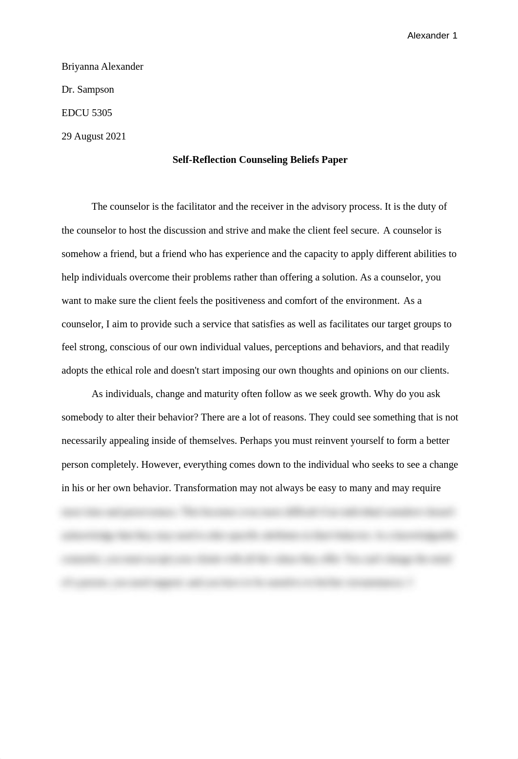 5305 Self Reflection Counseling Beliefs Paper_Alexander.docx_d9tqicwi8xj_page1