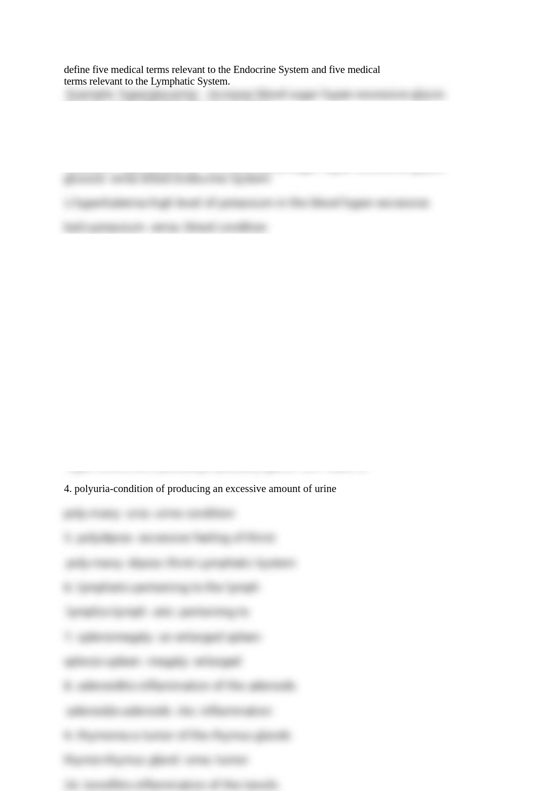 define five medical terms relevant to the Endocrine System and five medical terms relevant to the Ly_d9ub7ymi6p9_page1