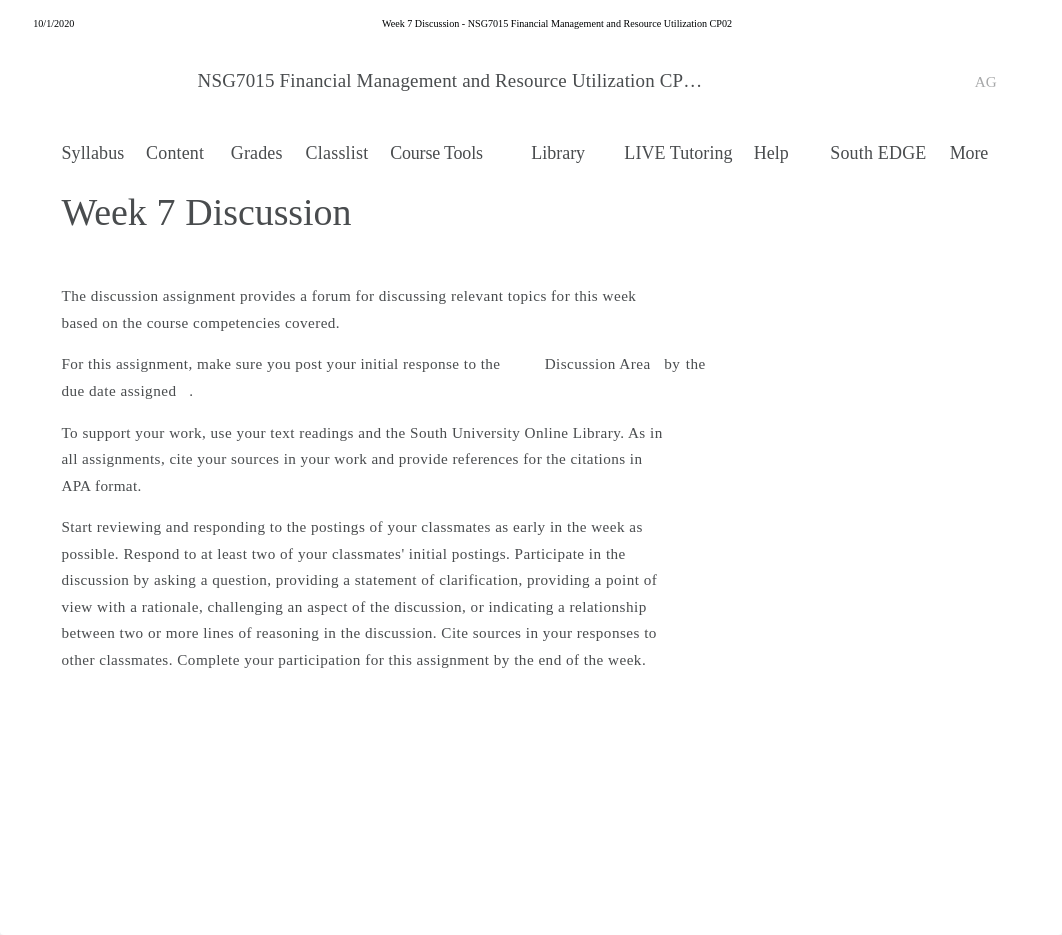 Week 7 Discussion - NSG7015 Financial Management and Resource Utilization CP02.pdf_d9vp80e6xlx_page1