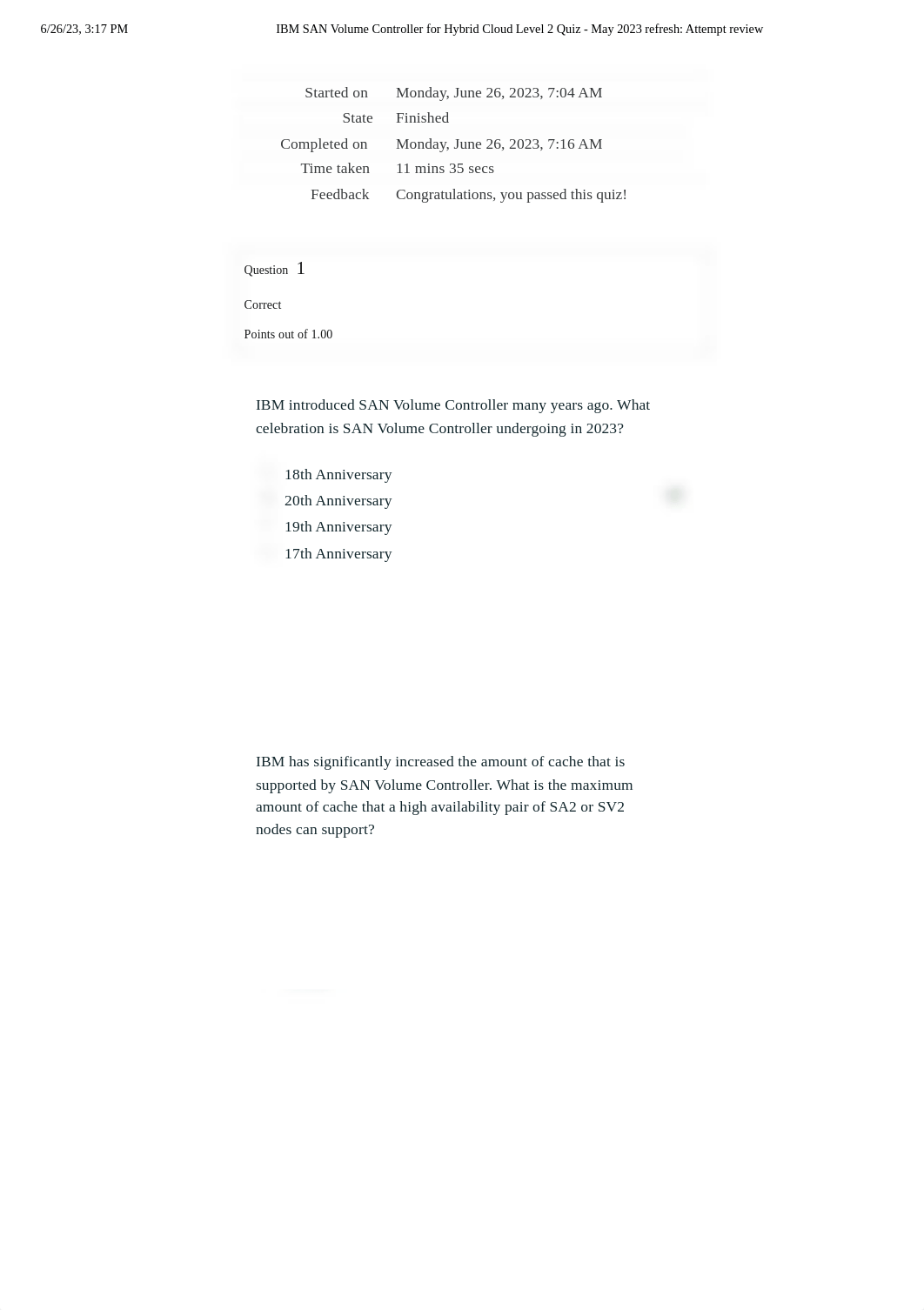 IBM SAN Volume Controller for Hybrid Cloud Level 2 Quiz - May 2023 refresh_ Attempt review.pdf_d9vucs3x35f_page1
