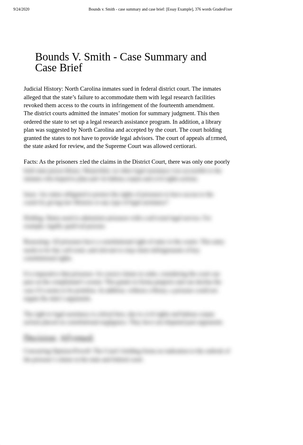 Bounds v. Smith - case summary and case brief_ [Essay Example], 376 words GradesFixer.pdf_d9w167q0m6m_page1