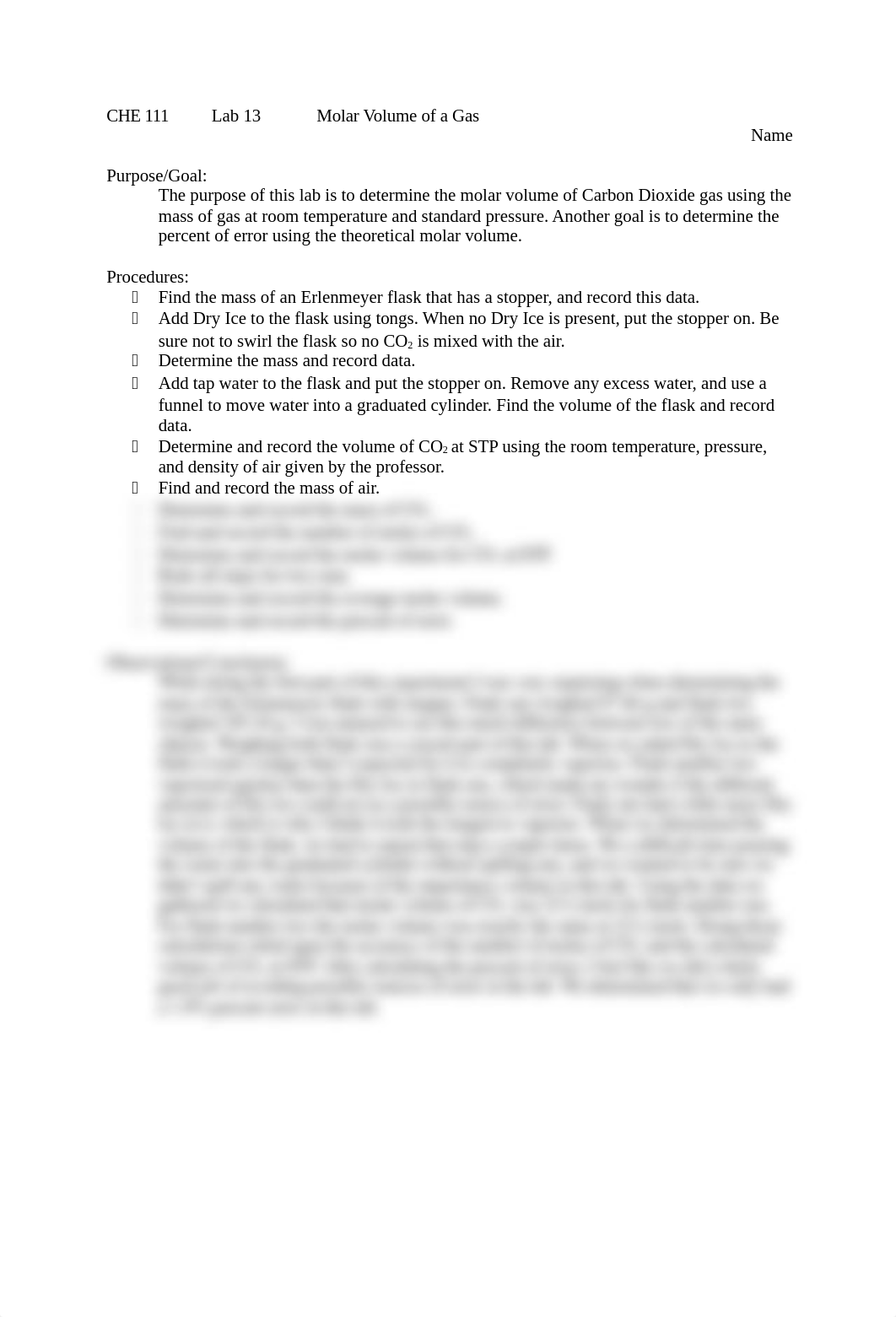 CHE 111 Lab 13 Molar Volume of a Gas.docx_d9wgjlq8jmr_page1