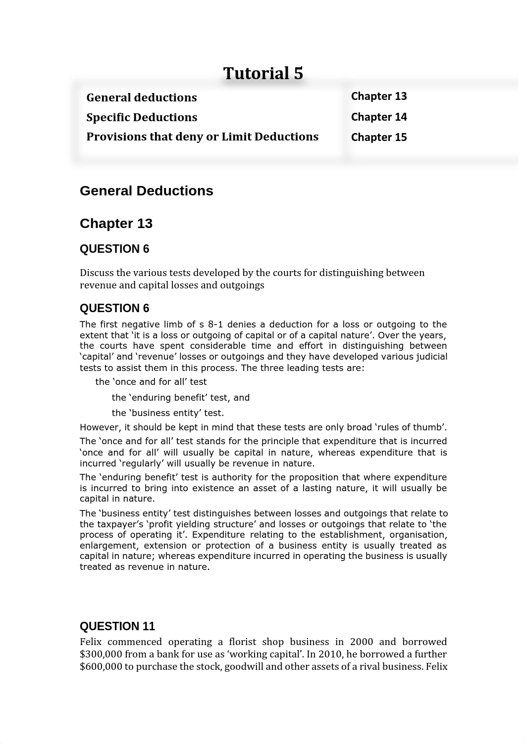 HI6028 Taxation 2018 - Tutorial 5  General deductions Specific Deductions Provisions that deny or Li_d9wprnlbb9s_page1