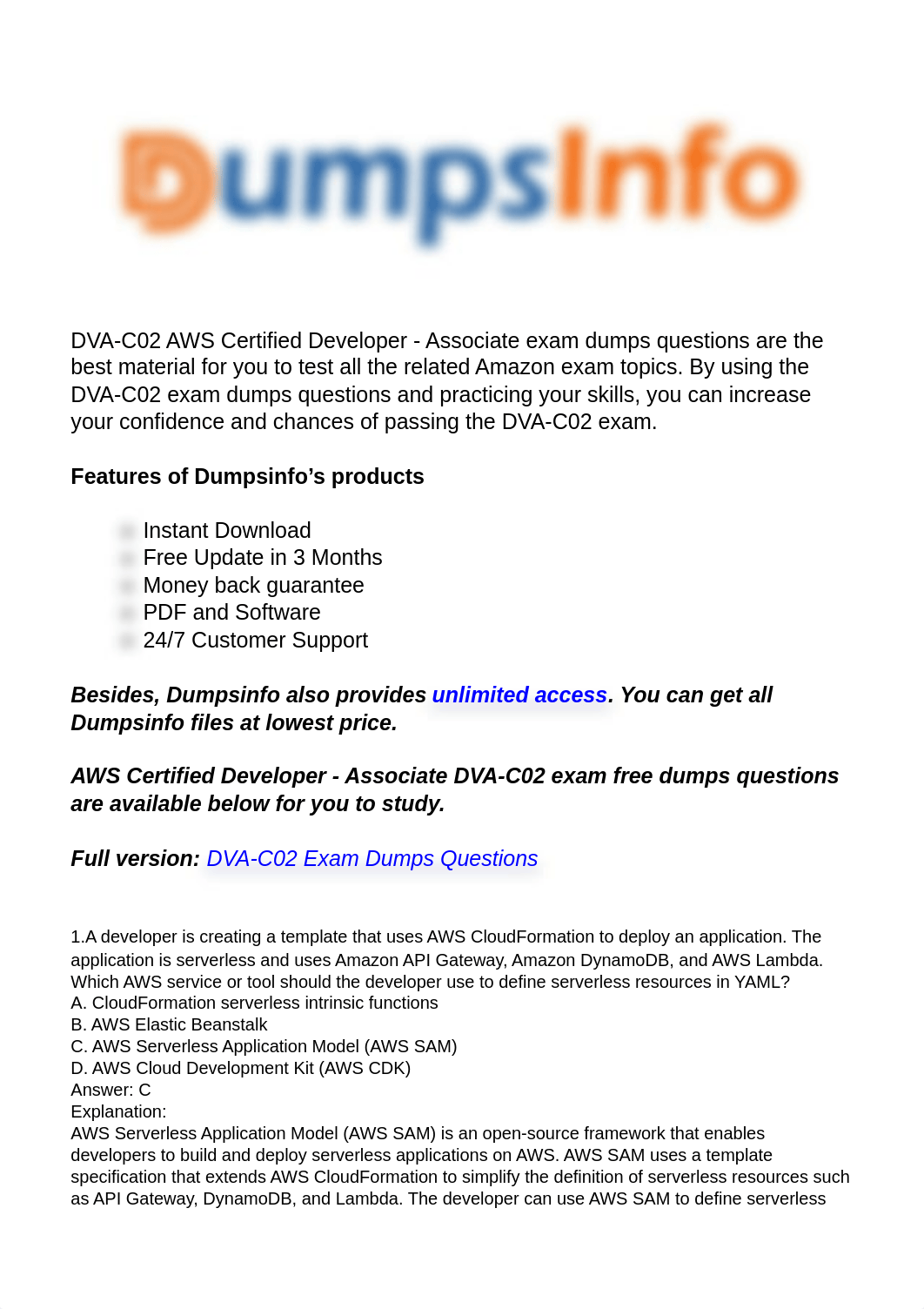 Dumpsinfo DVA-C02 AWS Certified Developer - Associate Updated Questions.pdf_d9y1rbakti9_page1