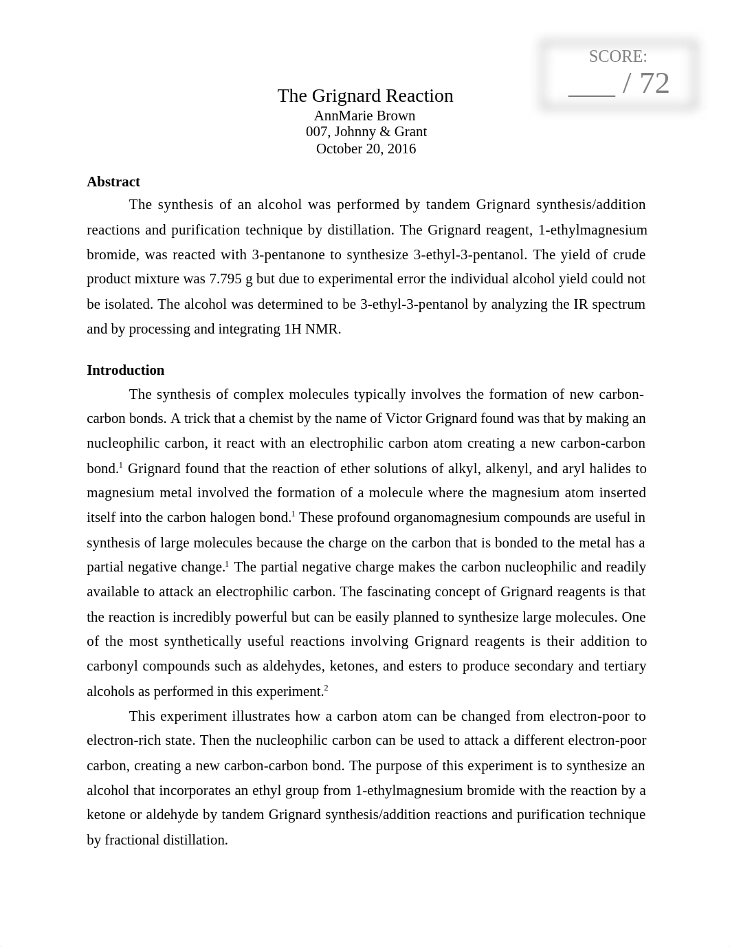 Grignard Reaction - Lab Report .doc_d9y8s379icu_page1