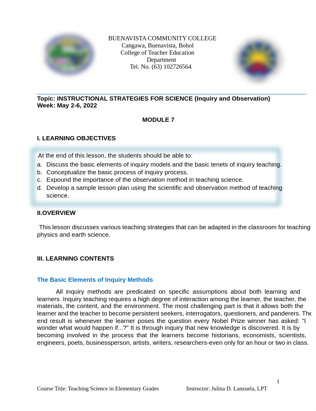 Module 7. Instructional Strategies for Science (Inquiry and Observation).pdf_d9yqbxzke84_page1