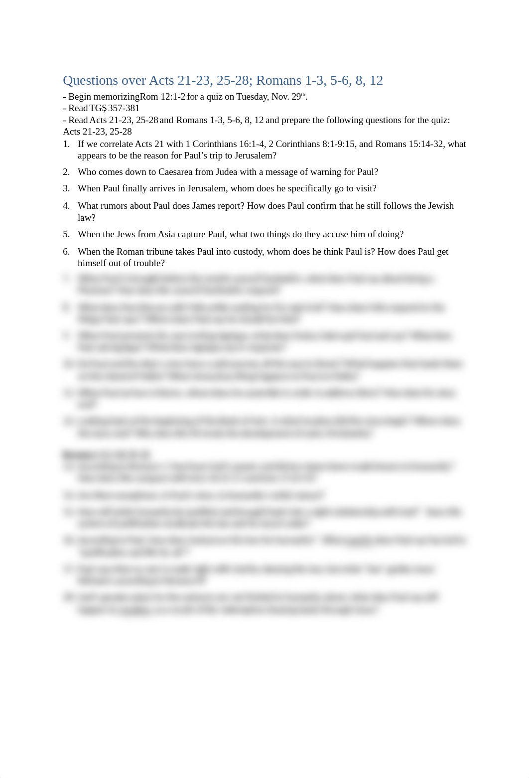 Questions over Acts 21-23, 25-28 and Romans 1-3, 5-6, 8, 12_d9ywldkifsq_page1