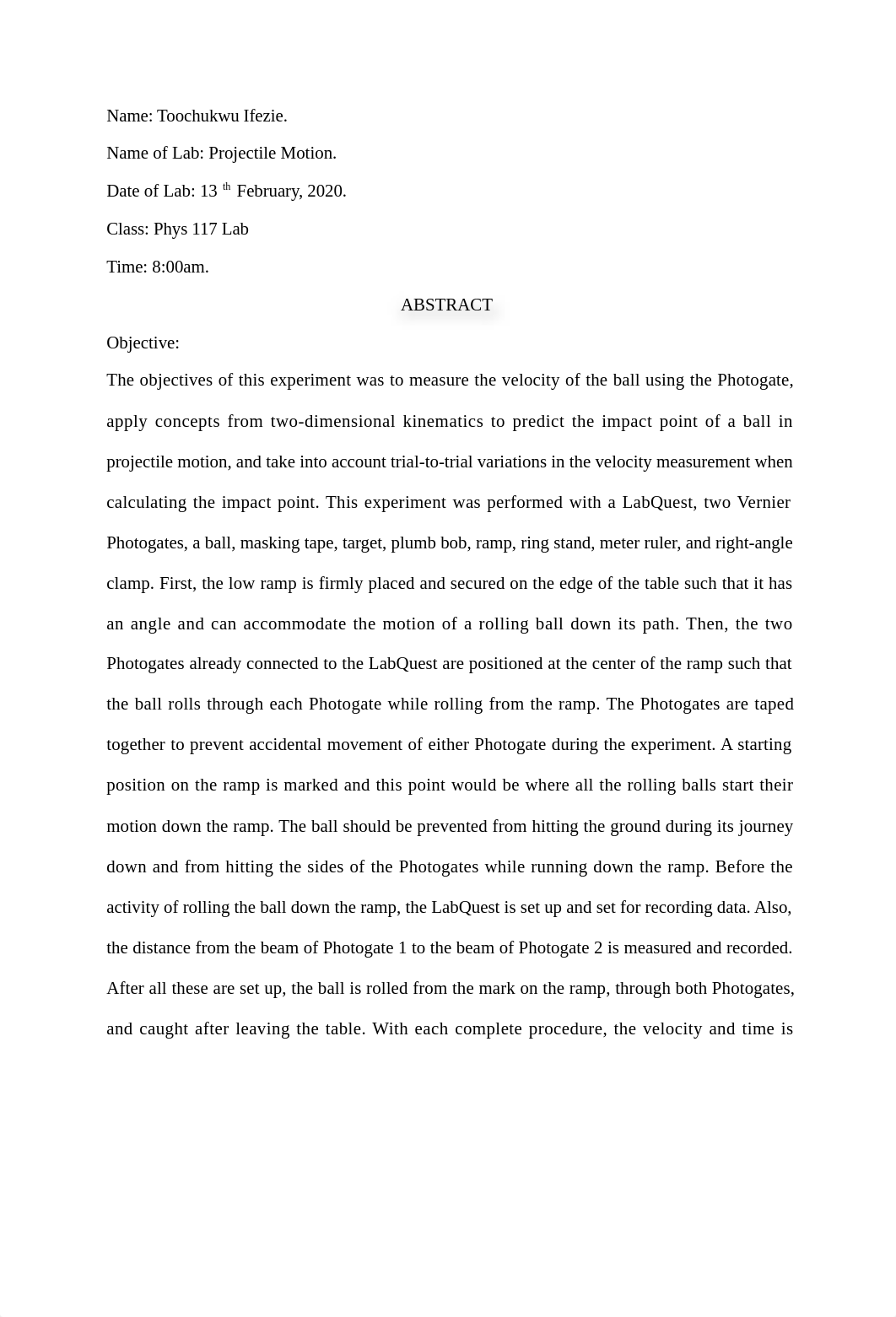 Physics Lab Report 2 (Projectile Motion).docx_d9zmbp5p0bw_page1