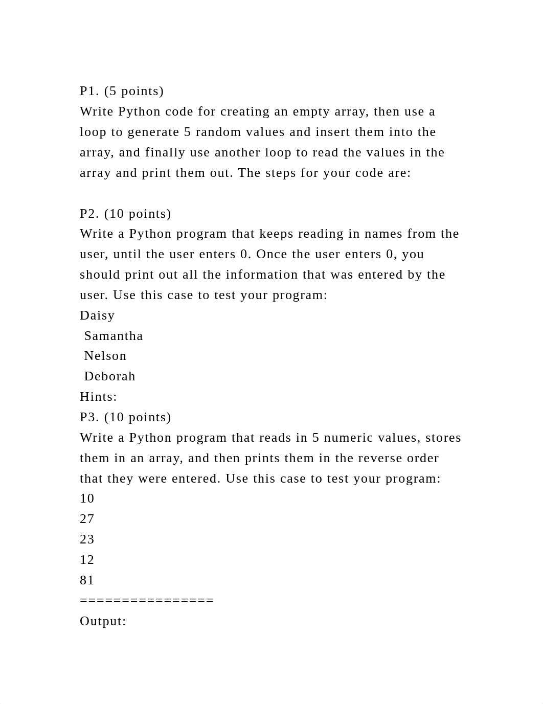 P1. (5 points)Write Python code for creating an empty array, then .docx_da1ajencovl_page2