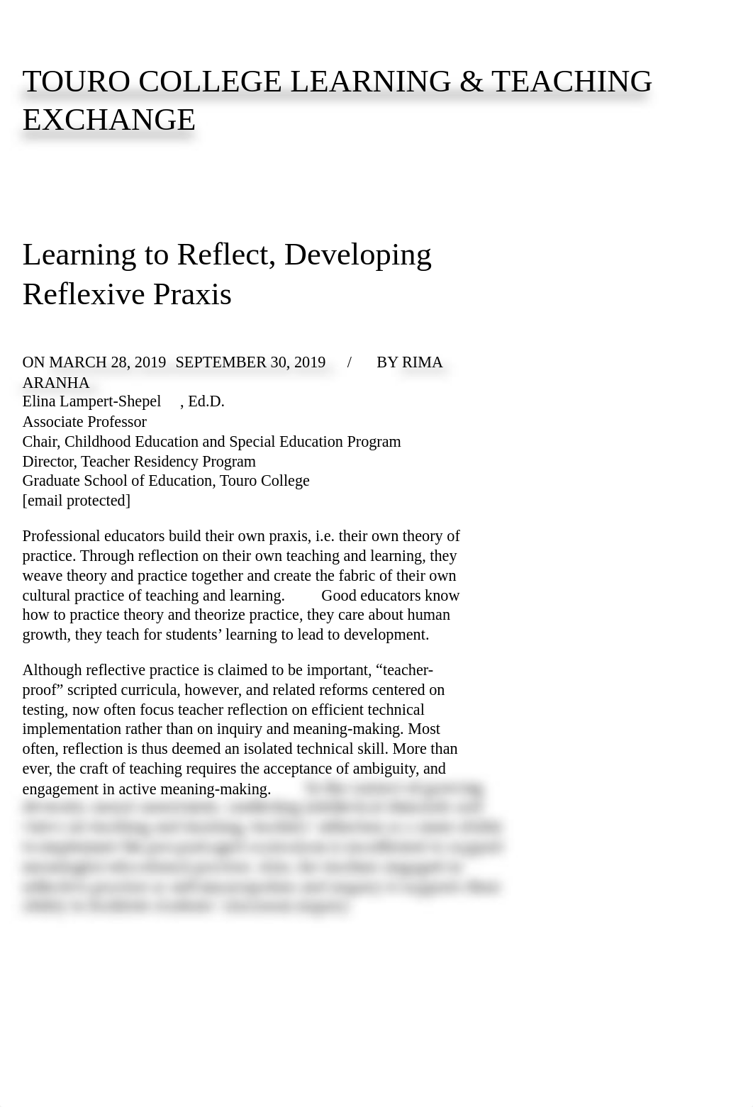 1- Lampert-Shepel, E. (2019, September 30). Learning to Reflect, Developing Reflexive Praxis.  (2).p_da1lvnjwg4w_page1