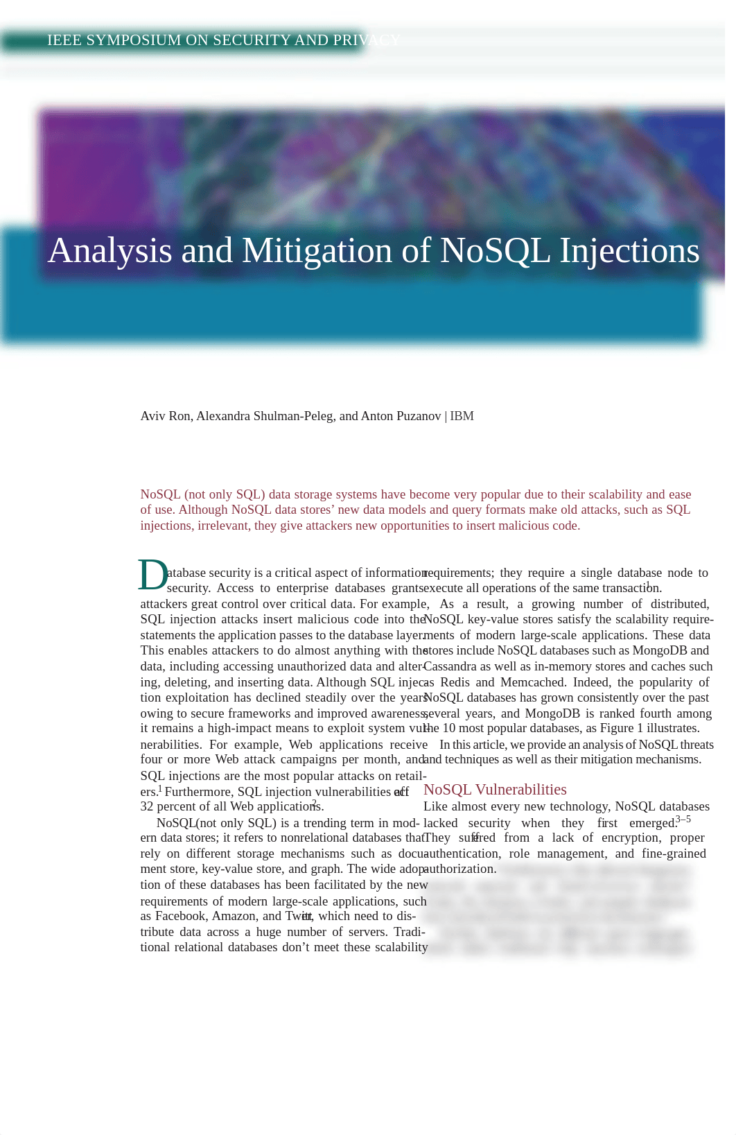 Analysis and Mitigation of NoSQL Injections.pdf_da2ab6c6d7y_page1