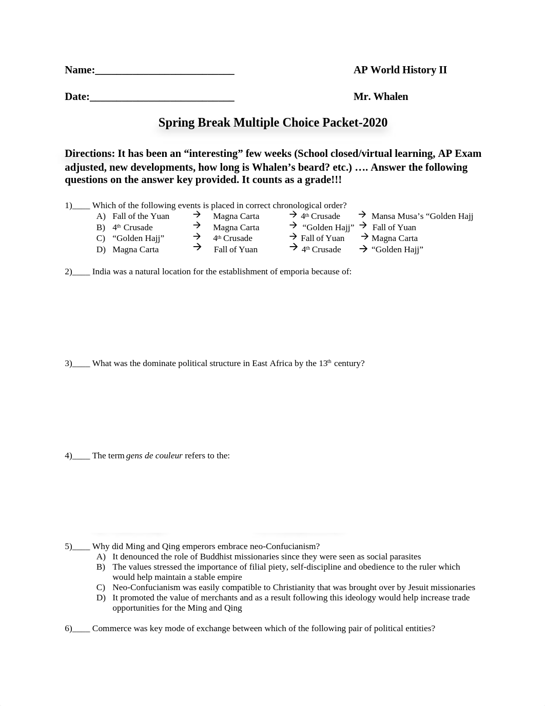 AP World History II- Corona Spring Break MC Packet.docx_da2bsiprgt8_page1