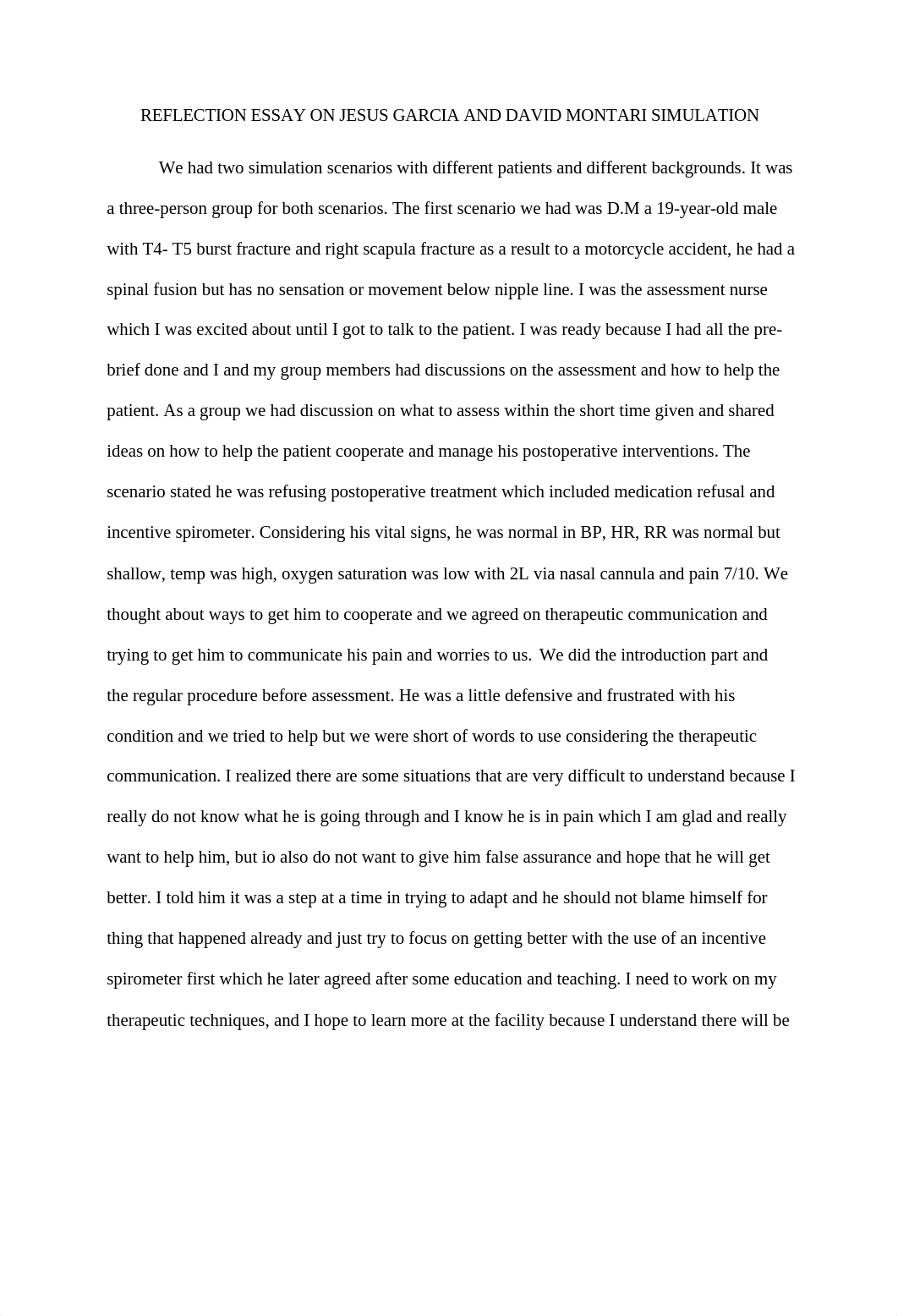 REFLECTION ESSAY ON JESUS GARCIA AND DAVID MONTARI SIMULATION.docx_da2vt3sowkv_page1