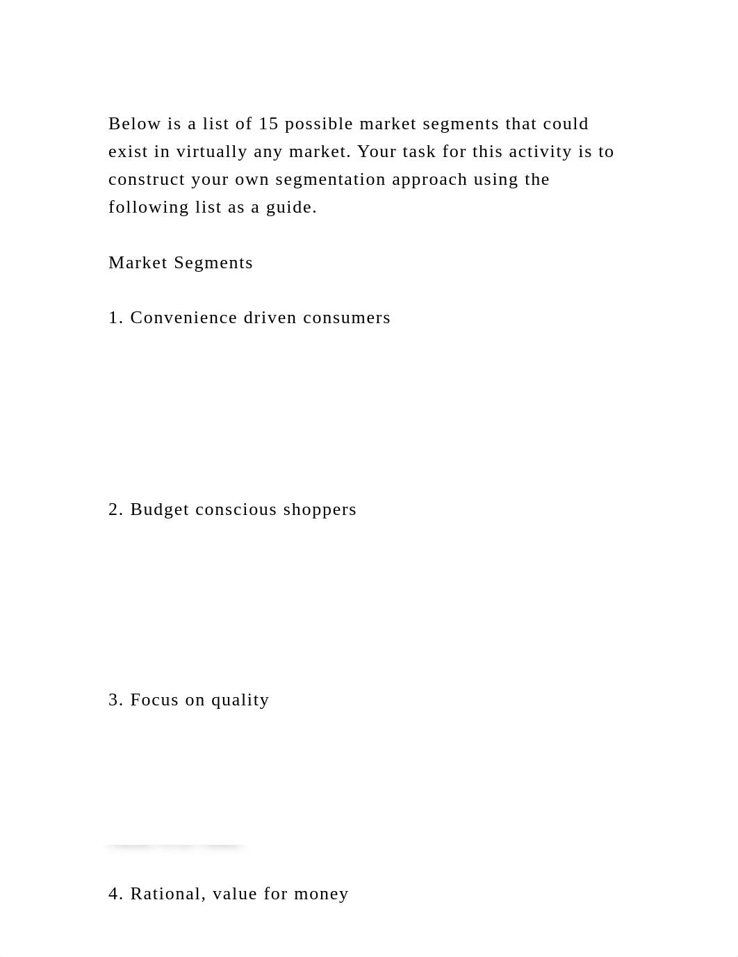 Below is a list of 15 possible market segments that could exist in v.docx_da37r6bx4cc_page2