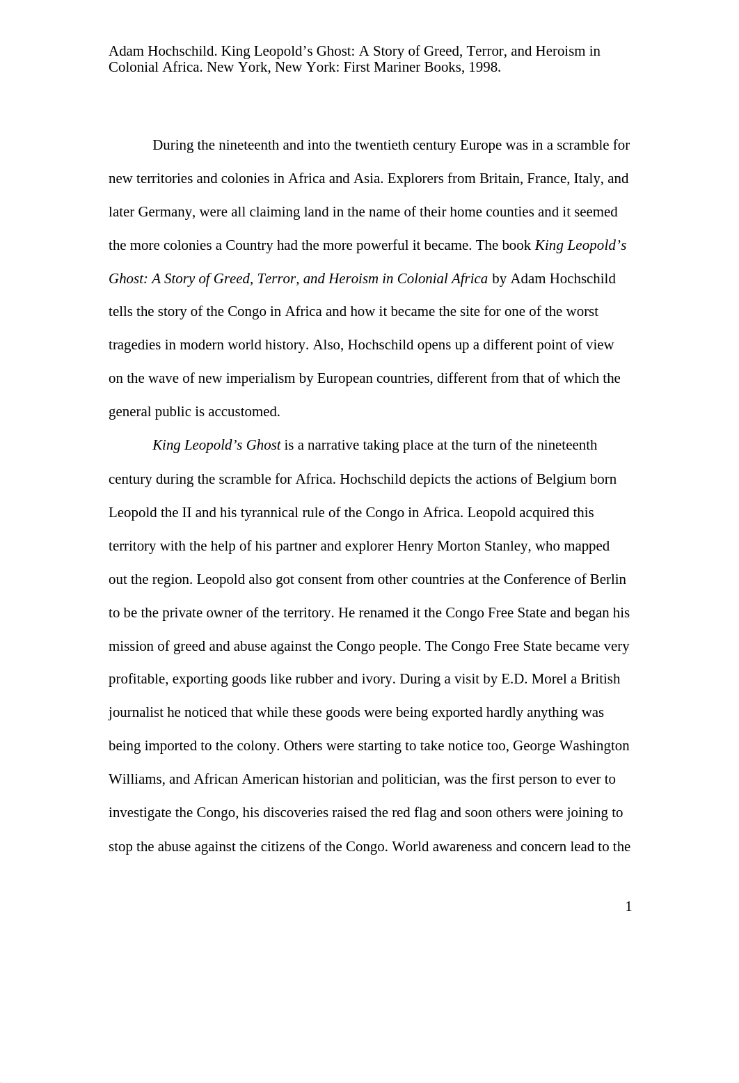 Analysis and Response to King Leopolds Ghost by Adam Hoschild_da5ppwhq5hm_page1