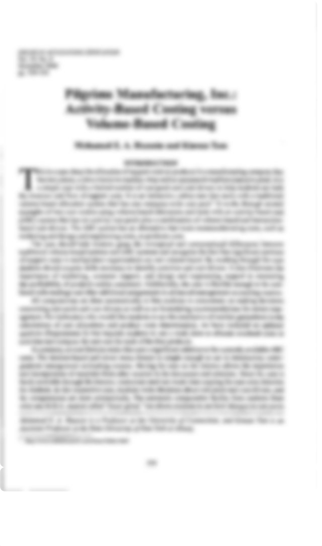 CCC - Hussein - Pilgrims manufacturing, Inc  Activity-based costing versus volume based costing - Is_da79eb2setm_page1