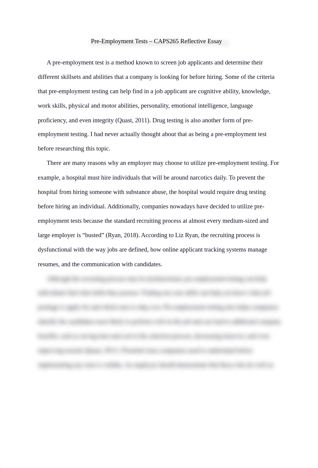 Pre-Employment Tests - CAPS265 Reflective Essay.docx_da7uagetok4_page1