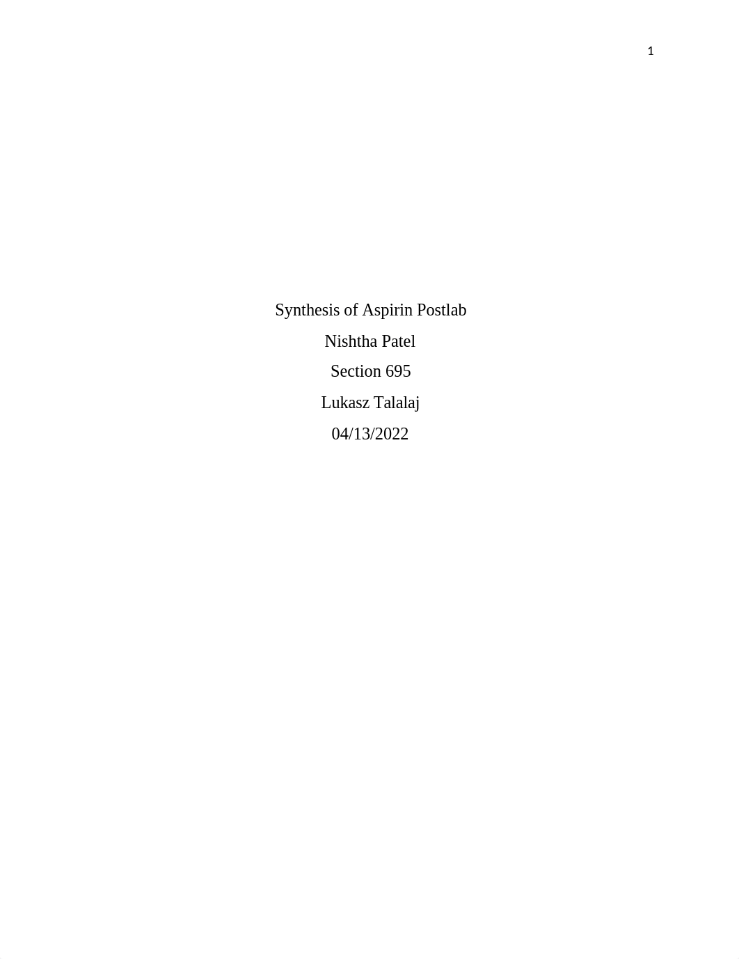 synthesis of aspirin post lab  (1).docx_da7wpuwl0ds_page1