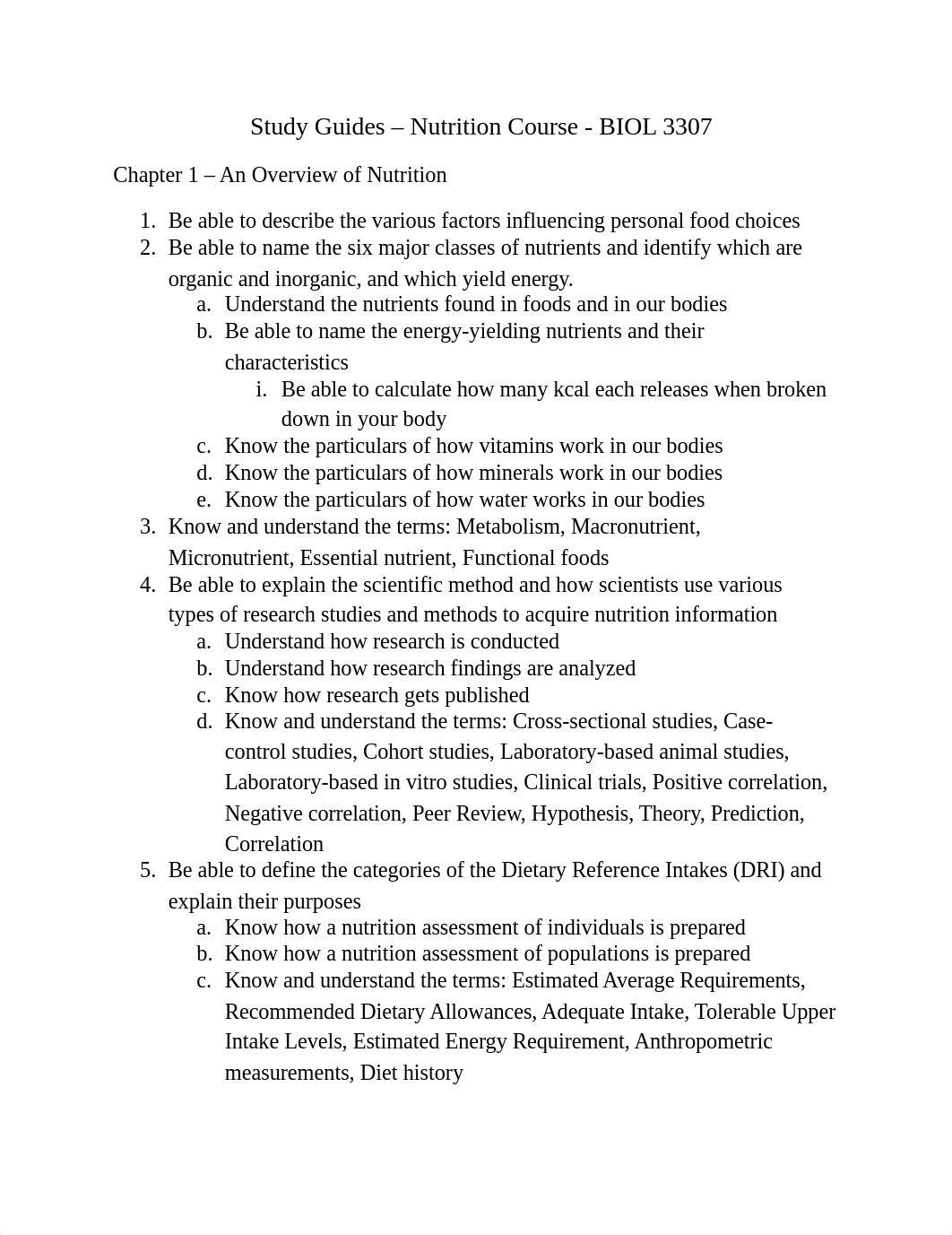 Study Guides - Nutrition Course - Biol 3307.docx_da861rup0n4_page1