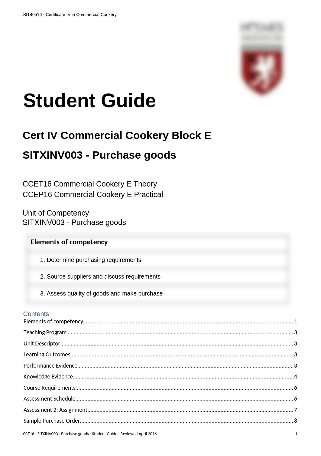 CCE16 - SITXINV003 - Purchase goods - Student Guide - Reviewed April 2018.docx_da9ob3bj541_page1