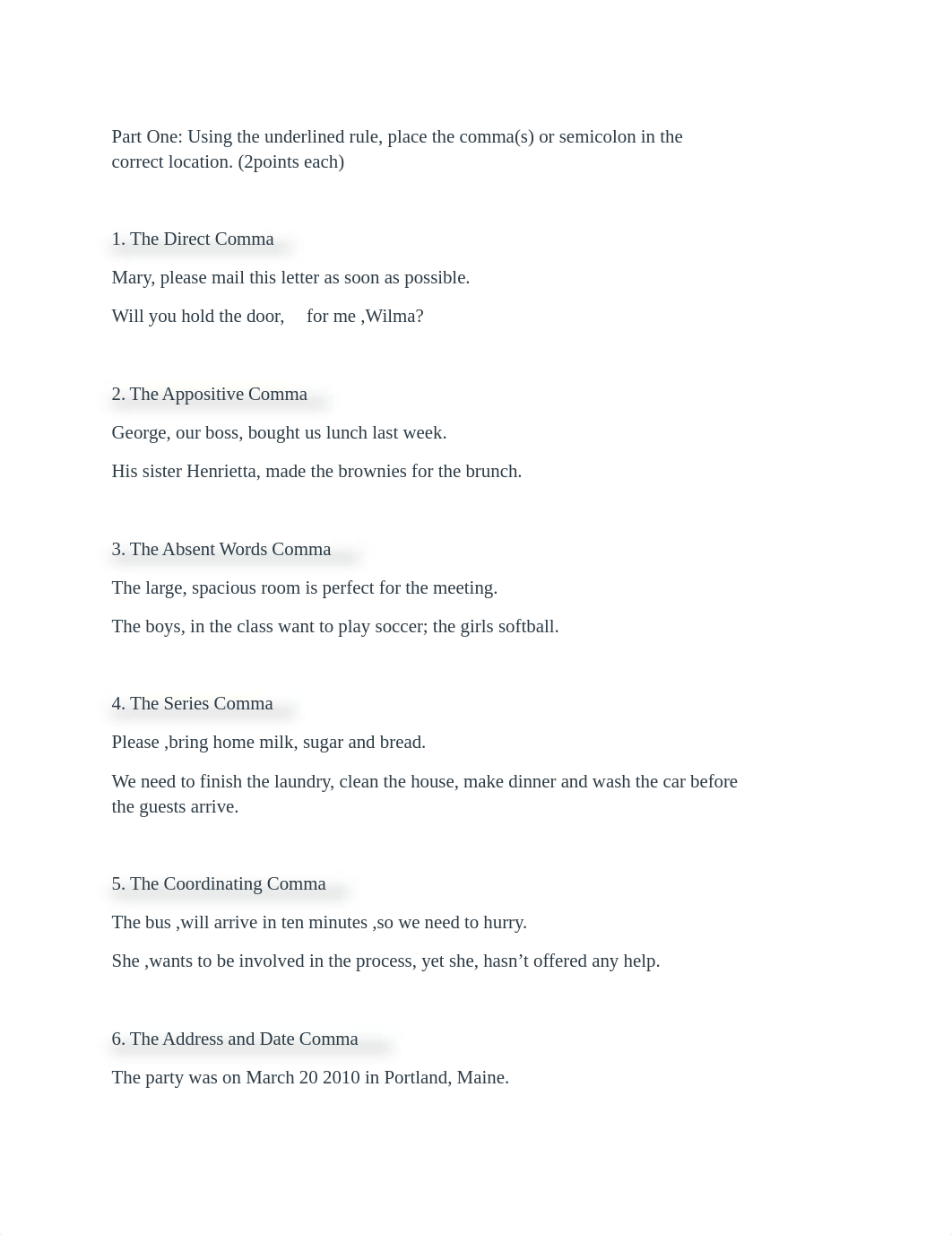 week 2 Part One- Using the underlined rule, place the comma(s) or semicolon in the correct location._daclpnsq4jy_page1