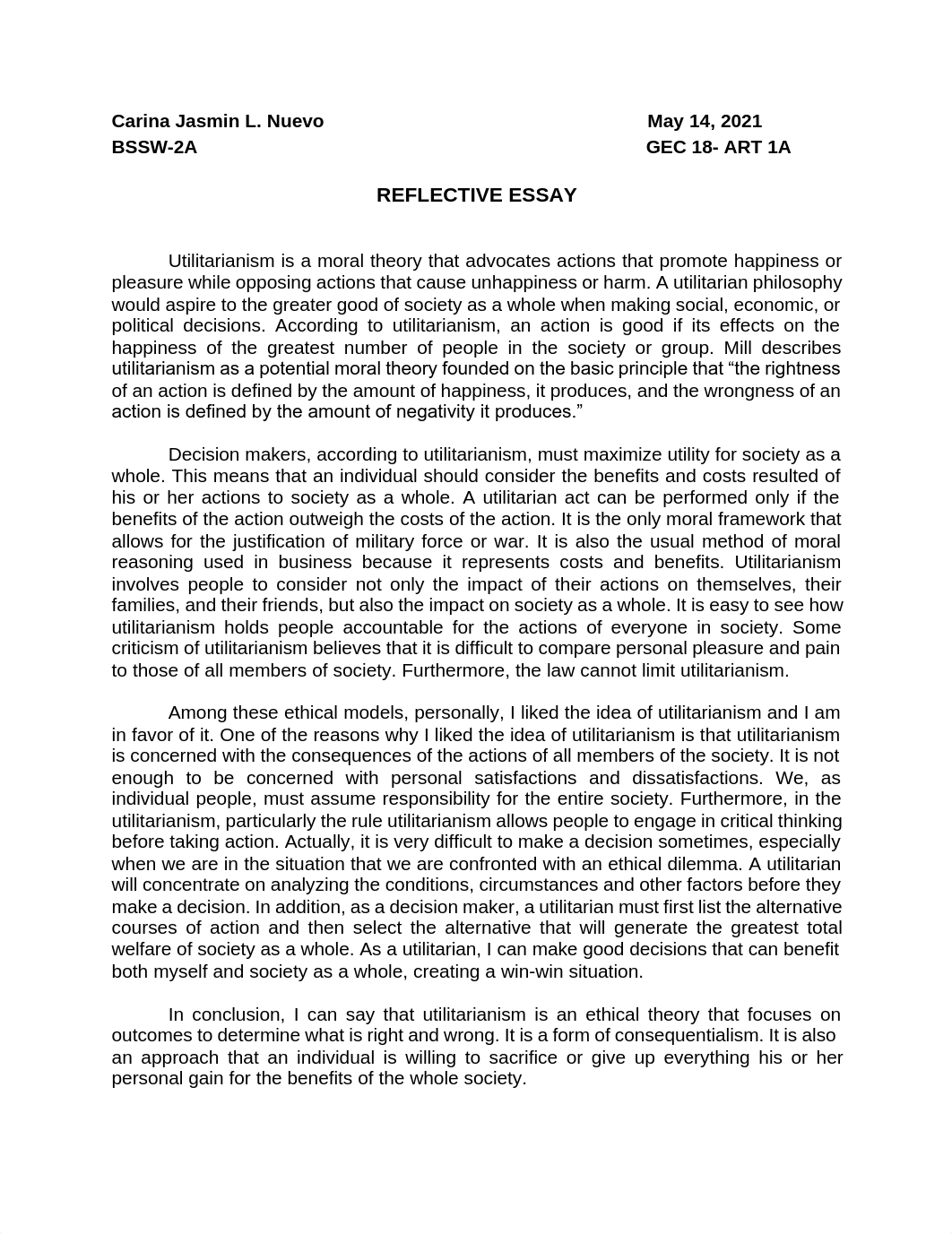 Utilitarianism Reflective Essay (NUEVO, CARINA JASMIN SW-A).pdf_dacqut5bw2f_page1