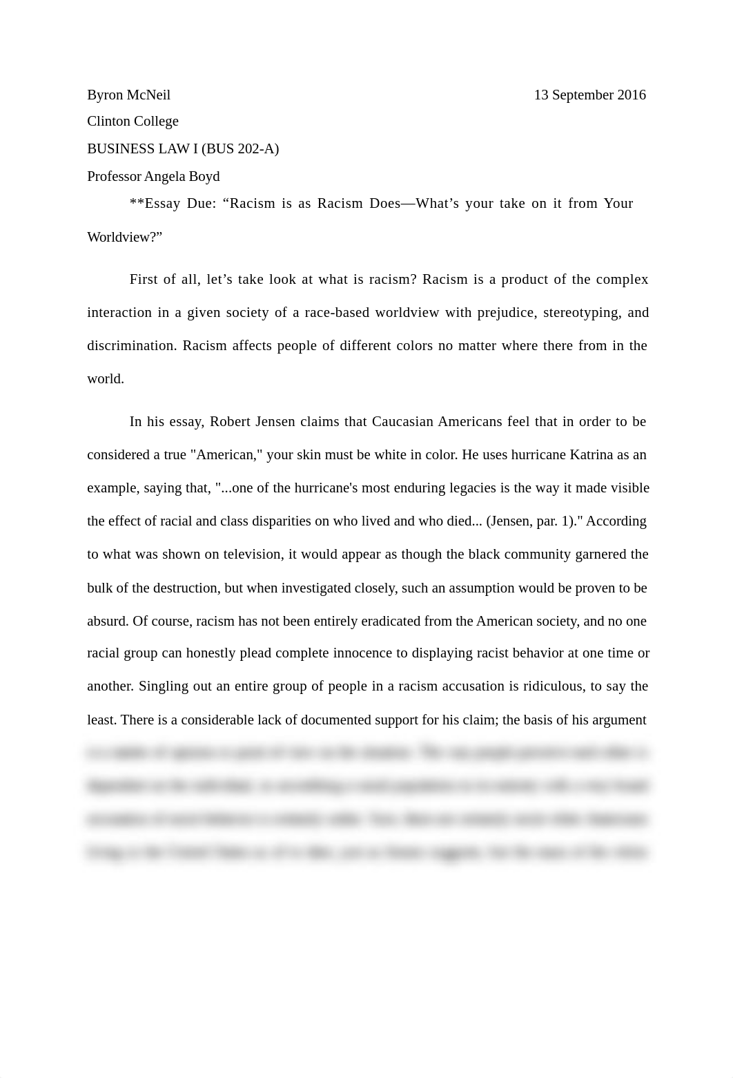 Essay Due- "Racism is as Racism Does—What's your take on it from Your Worldview?"_dacske78sn3_page1