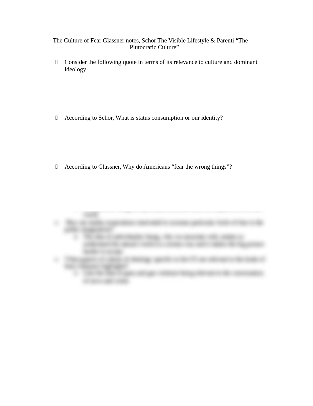 The Culture of Fear Glassner, Schor The Visible Lifestyle & Parenti, and Plutocratic Culture_dad5um0i3sc_page1