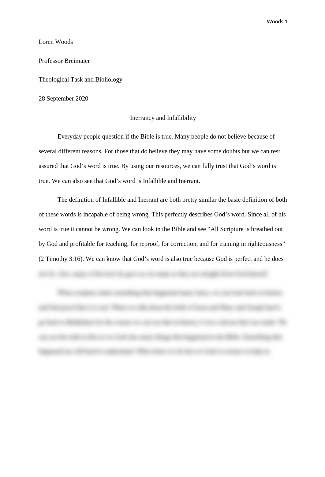 Assignment 6-1 Compare and Contrast 'Inerrancy' and 'Infallibility' Loren Woods.docx_daf7abnz7uj_page1