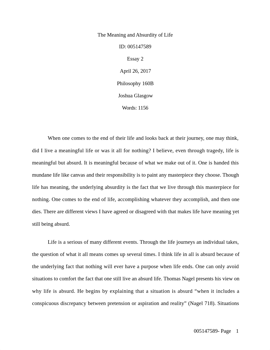 The Meaning and Absurdity of Life-ESSAY 2.docx_dafyad3ee32_page1