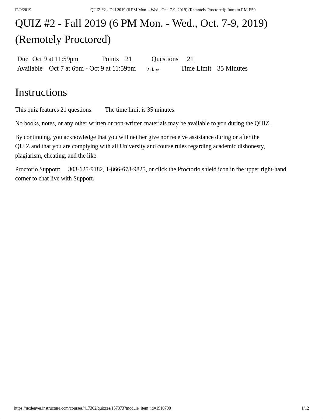 QUIZ #2 - Fall 2019 (6 PM Mon. - Wed., Oct. 7-9, 2019) (Remotely Proctored)_ Intro to RM E50.pdf_dagfy1lc0ma_page1