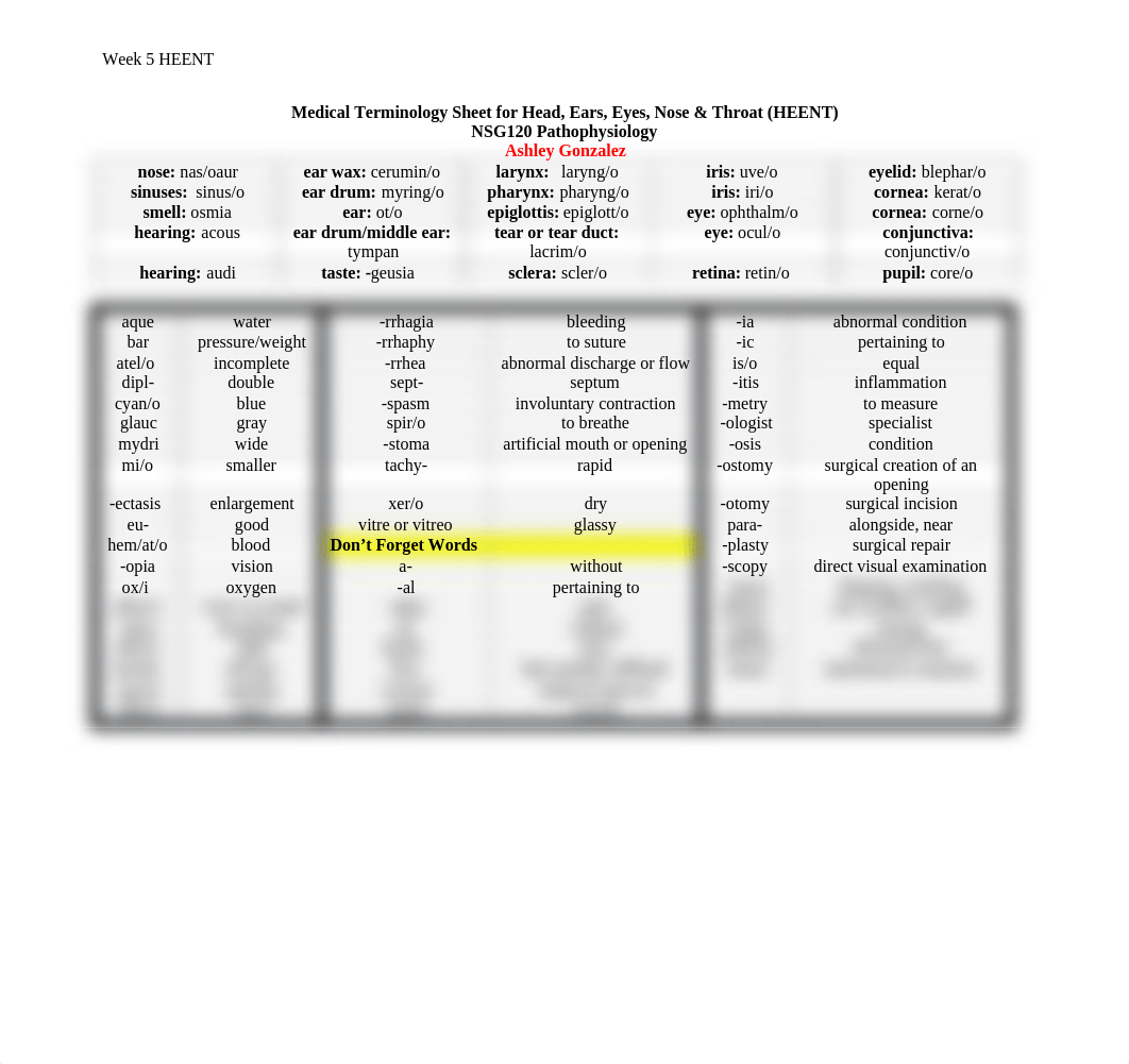 Module 5 Medical Terminology Sheet for HEENT System 2022 (1).docx_daggh0y7x6v_page1