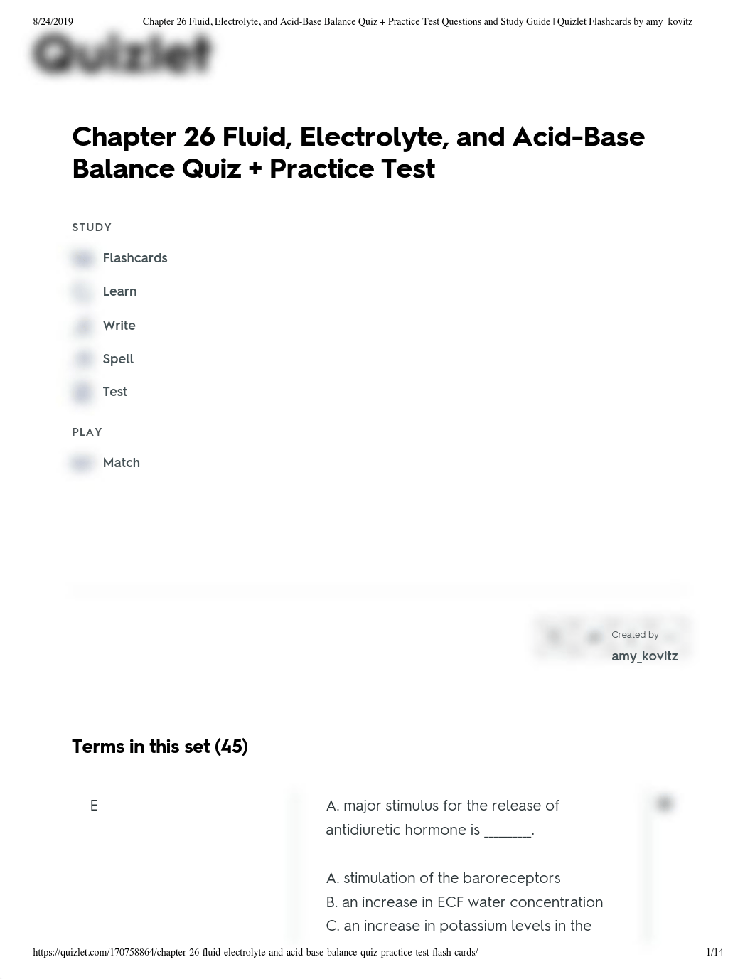 Chapter 26 Fluid, Electrolyte, and Acid-Base Balance Quiz + Practice Test Questions and Study Guide_dah0276rlvv_page1