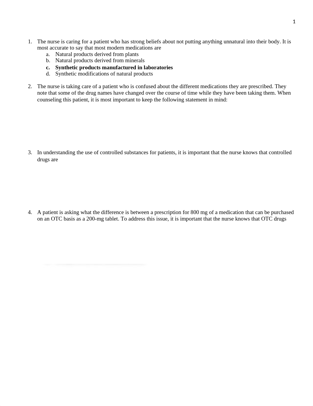 NUR 285, M. Bork, Exam ONE Review Questions.docx_dai085r5o2k_page1