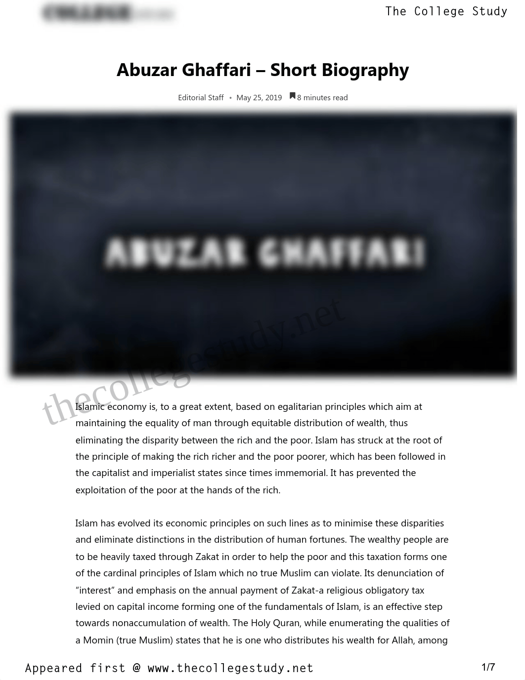 1 Abuzar Ghaffari - Short Biography _ The College Study.pdf_dajemibnrfo_page1