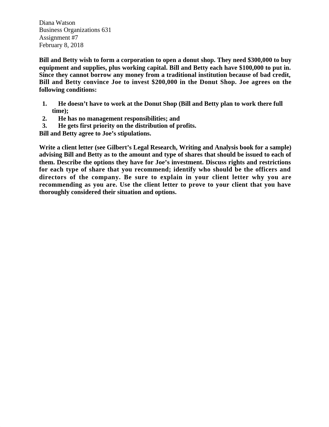 Business Organizations 631, Assignment #7, Watson, #6830.docx_dal11vkx4d3_page1