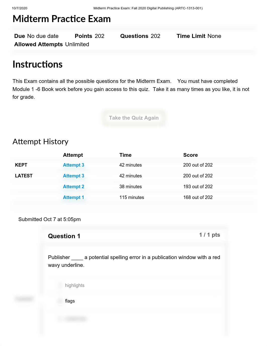 Midterm Practice Exam_ Fall 2020 Digital Publishing (ARTC-1313-001) attempt 3.pdf_dal6qgfn5fs_page1