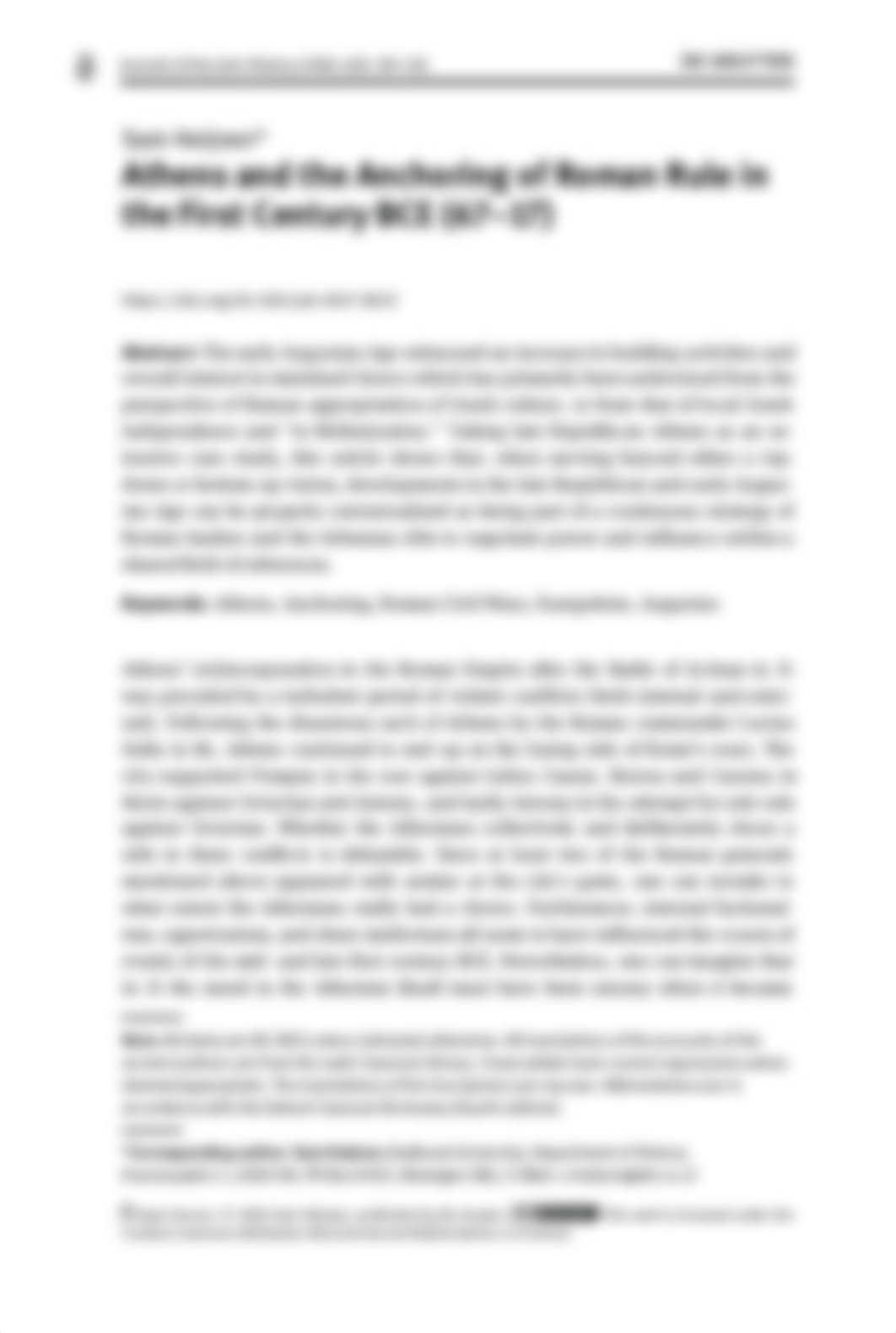 [23248114 - Journal of Ancient History] Athens and the Anchoring of Roman Rule in the First Century_damr565nd8x_page1
