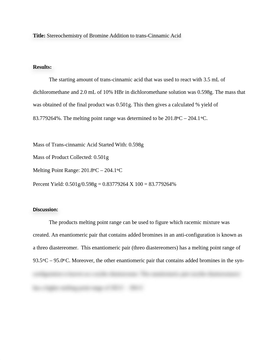 stereochemistry of bromine addition to trans cinnamic acid formal report.docx_danx82kzb3o_page1