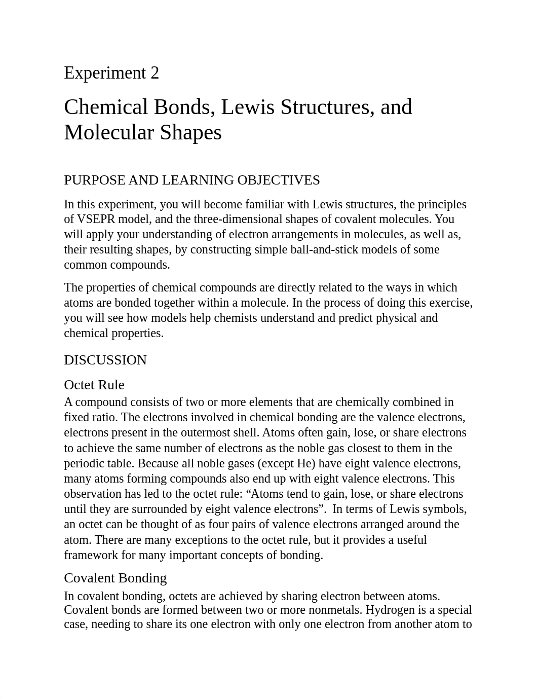 CHEM 1301, Experiment 2 - Lewis Structures and Molecular Geometries.docx_dao032fm94u_page1