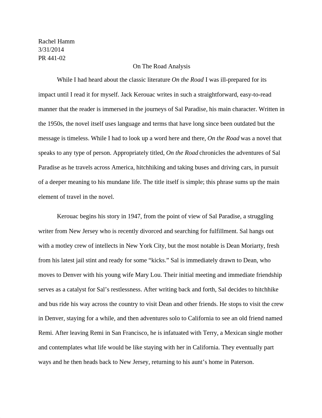 On the Road Analysis American Counterculture_daomrkp788l_page1