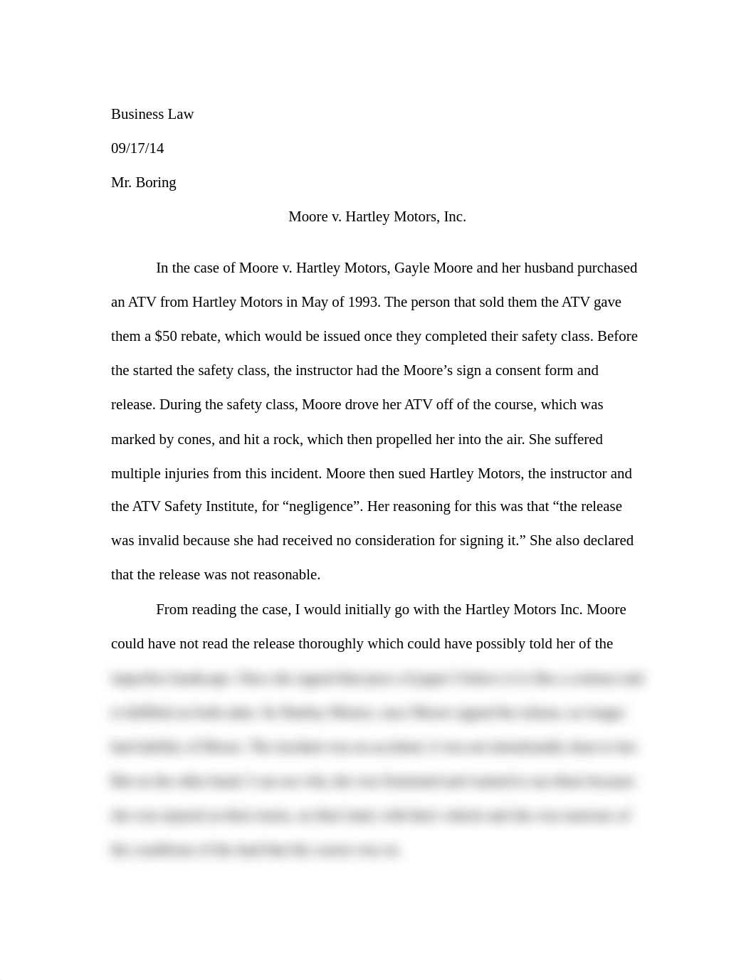 Moore v. Hartley Motors, Inc. Case - Essay_dap5zmcj08x_page1